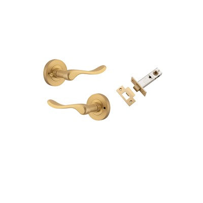 Iver Door Lever Stirling Rose Round Brushed Brass Inbuilt Privacy Kit