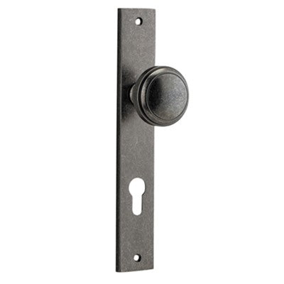 Iver Door Knob Paddington Rectangular Euro Pair Distressed Nickel CTC85mm D55xP61mm BPH240xW38mm