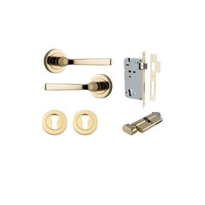 Iver Door Lever Annecy Rose Round Polished Brass Key / Thumb Entrance Kit