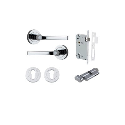 Iver Door Lever Annecy Rose Round Polished Chrome Key / Thumb Entrance Kit