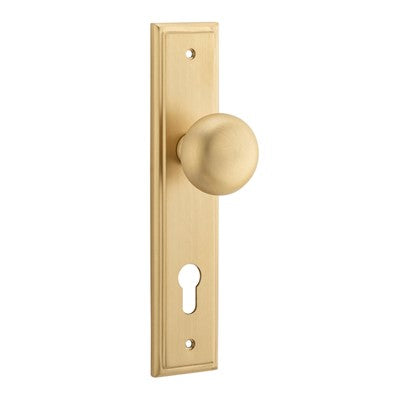 Iver Door Knob Cambridge Stepped Euro Pair Satin Brass CTC85mm D55xP63mm BPH237xW50mm