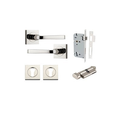 Iver Door Lever Annecy Rose Square Polished Nickel Key / Thumb Entrance Kit