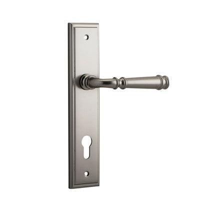 Iver Door Lever Verona Stepped Euro Pair Satin Nickel CTC85mm L122xP59mm BPH237xW50mm