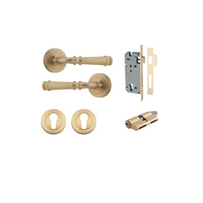 Iver Door Lever Verona Rose Round Brushed Brass Key / Key Entrance Kit