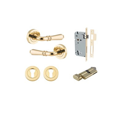 Iver Door Lever Sarlat Rose Round Polished Brass Key / Thumb Entrance Kit