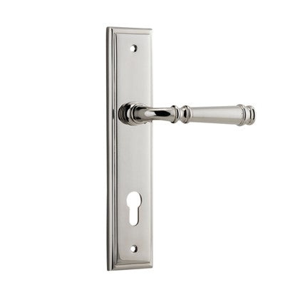 Iver Door Lever Verona Stepped Euro Pair Polished Nickel CTC85mm L122xP59mm BPH237xW50mm