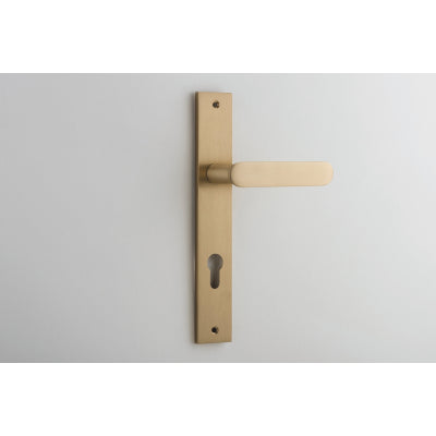 Iver Door Lever Bronte Rectangular Euro Pair Brushed Brass CTC85mm L117xP53mm BPH240xW38mm