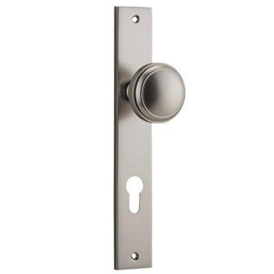 Iver Door Knob Paddington Rectangular Euro Pair Satin Nickel CTC85mm D55xP61mm BPH240xW38mm