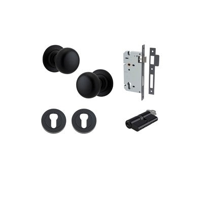 Iver Door Knob Cambridge Rose Round Matt Black Key / Key Entrance Kit