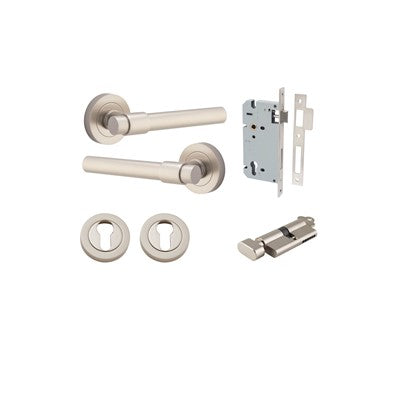 Iver Door Lever Helsinki Rose Round Satin Nickel Key / Thumb Entrance Kit