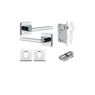 Iver Door Lever Baltimore Rose Square Polished Chrome Key / Key Entrance Kit