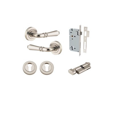 Iver Door Lever Sarlat Rose Round Satin Nickel Key / Thumb Entrance Kit