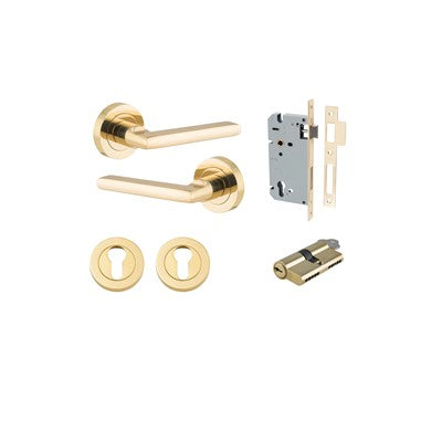 Iver Door Lever Baltimore Rose Round Polished Brass Key / Key Entrance Kit