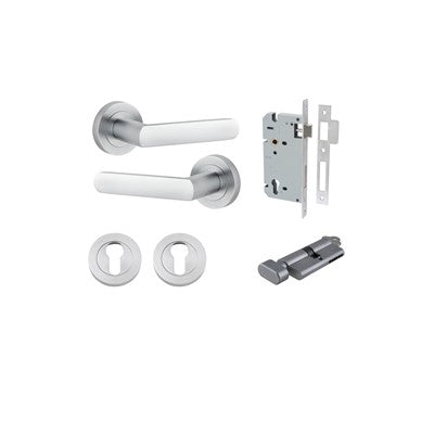 Iver Door Lever Osaka Rose Round Brushed Chrome Key / Thumb Entrance Kit