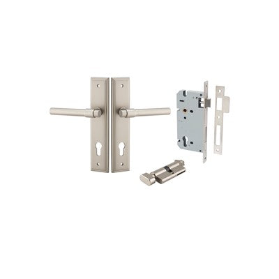 Iver Door Lever Helsinki Stepped Satin Nickel Key / Thumb Entrance Kit