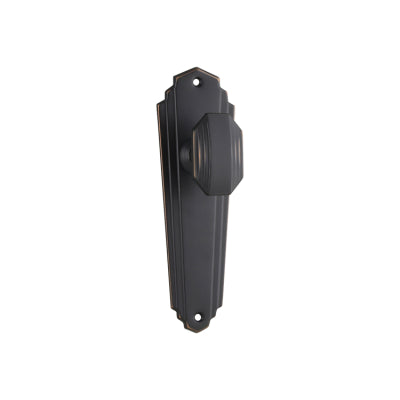 Tradco Door Knob Elwood Art Deco Latch Pair Antique Copper H200xW63xP47mm