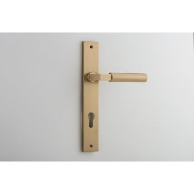 Iver Door Lever Berlin Rectangular Euro Pair Brushed Brass CTC85mm L120xP57mm BPH240xW38mm