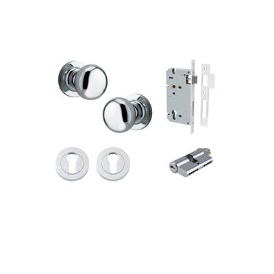 Iver Door Knob Cambridge Rose Round Polished Chrome Key / Key Entrance Kit