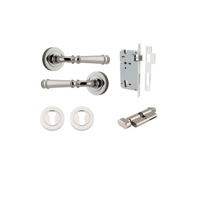 Iver Door Lever Verona Rose Round Polished Nickel Key / Thumb Entrance Kit