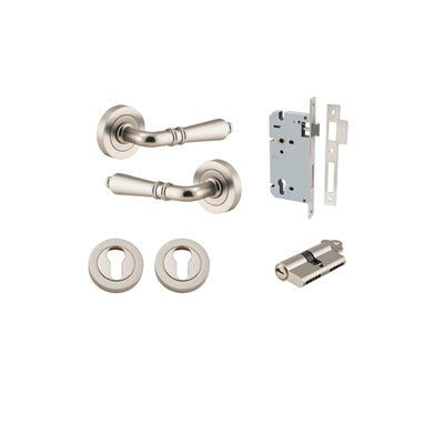 Iver Door Lever Sarlat Rose Round Satin Nickel Key / Key Entrance Kit