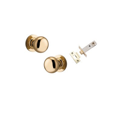 Iver Door Knob Cambridge Rose Round Polished Brass Passage Kit