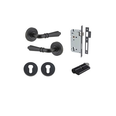 Iver Door Lever Sarlat Rose Round Matt Black Key / Key Entrance Kit