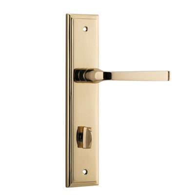 Iver Door Lever Annecy Stepped Privacy Pair Polished Brass CTC85mm L117xP66mm BPH237xW50mm