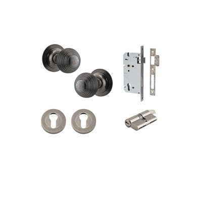 Iver Door Knob Guildford Rose Round Distressed Nickel Key / Key Entrance Kit