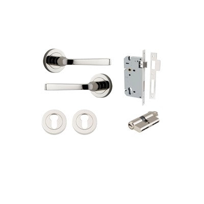 Iver Door Lever Annecy Rose Round Polished Nickel Key / Key Entrance Kit