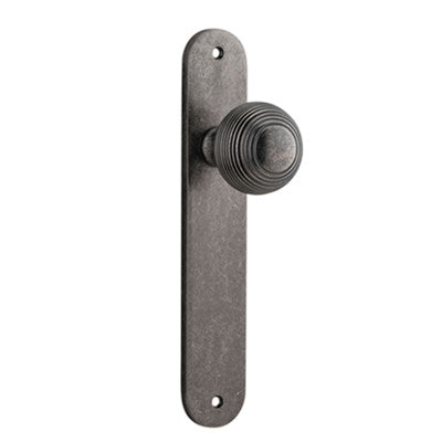 Iver Door Knob Guildford Oval Latch Pair Distressed Nickel D52xP72mm BPH240xW40mm