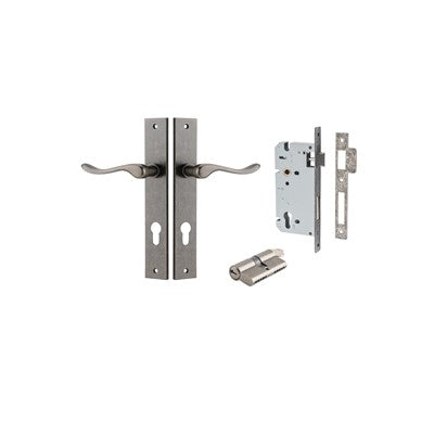 Iver Door Lever Stirling Rectangular Distressed Nickel Key / Key Entrance Kit