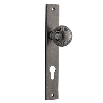 Iver Door Knob Guildford Rectangular Euro Pair Distressed Nickel CTC85mm D52xP72mm BPH240xW38mm