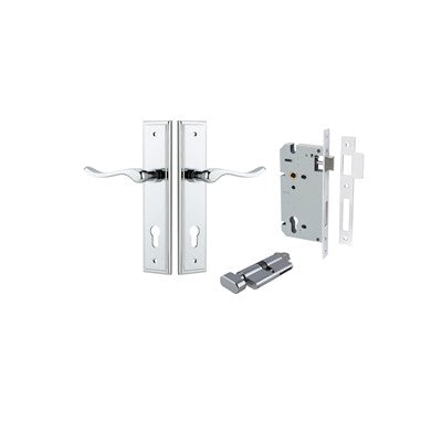 Iver Door Lever Stirling Stepped Polished Chrome Key / Thumb Entrance Kit