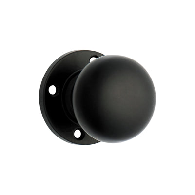 Tradco Door Knob Retro Fit Round Rose Pair Matt Black D54xP59mm BP60mm