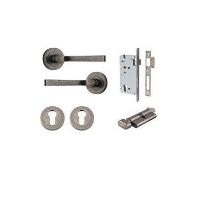 Iver Door Lever Annecy Rose Round Distressed Nickel Key / Thumb Entrance Kit