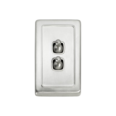 Tradco Switch Flat Plate Toggle 2 Gang White Satin Chrome H115xW72mm