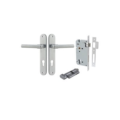 Iver Door Lever Helsinki Oval Brushed Chrome Key / Thumb Entrance Kit