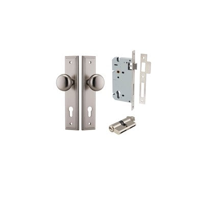 Iver Door Knob Cambridge Stepped Satin Nickel Key / Key Entrance Kit