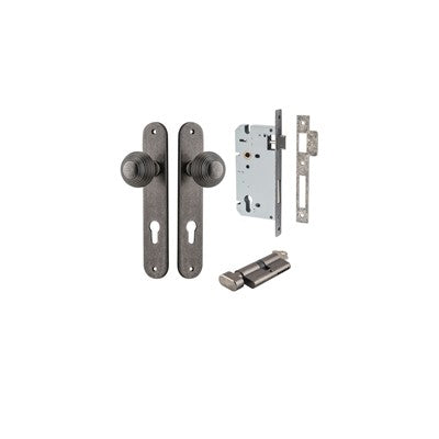 Iver Door Knob Guildford Oval Distressed Nickel Key / Thumb Entrance Kit