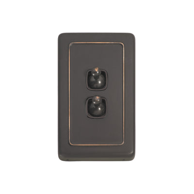 Tradco Switch Flat Plate Toggle 2 Gang Brown Antique Copper H115xW72mm