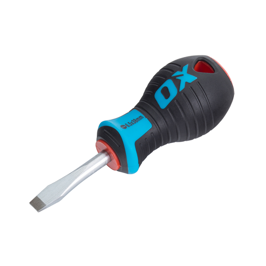 OX Pro Slotted Flared Screwdriver Stubby 6.5x38mm