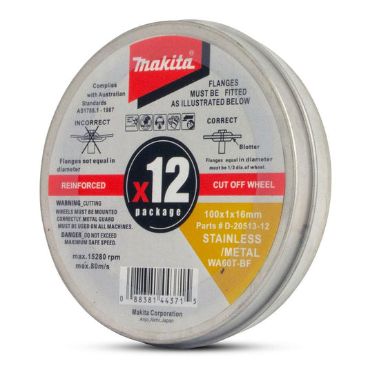 Makita Inox Cutting Disc 100x1x16mm- 12 PCE Tin