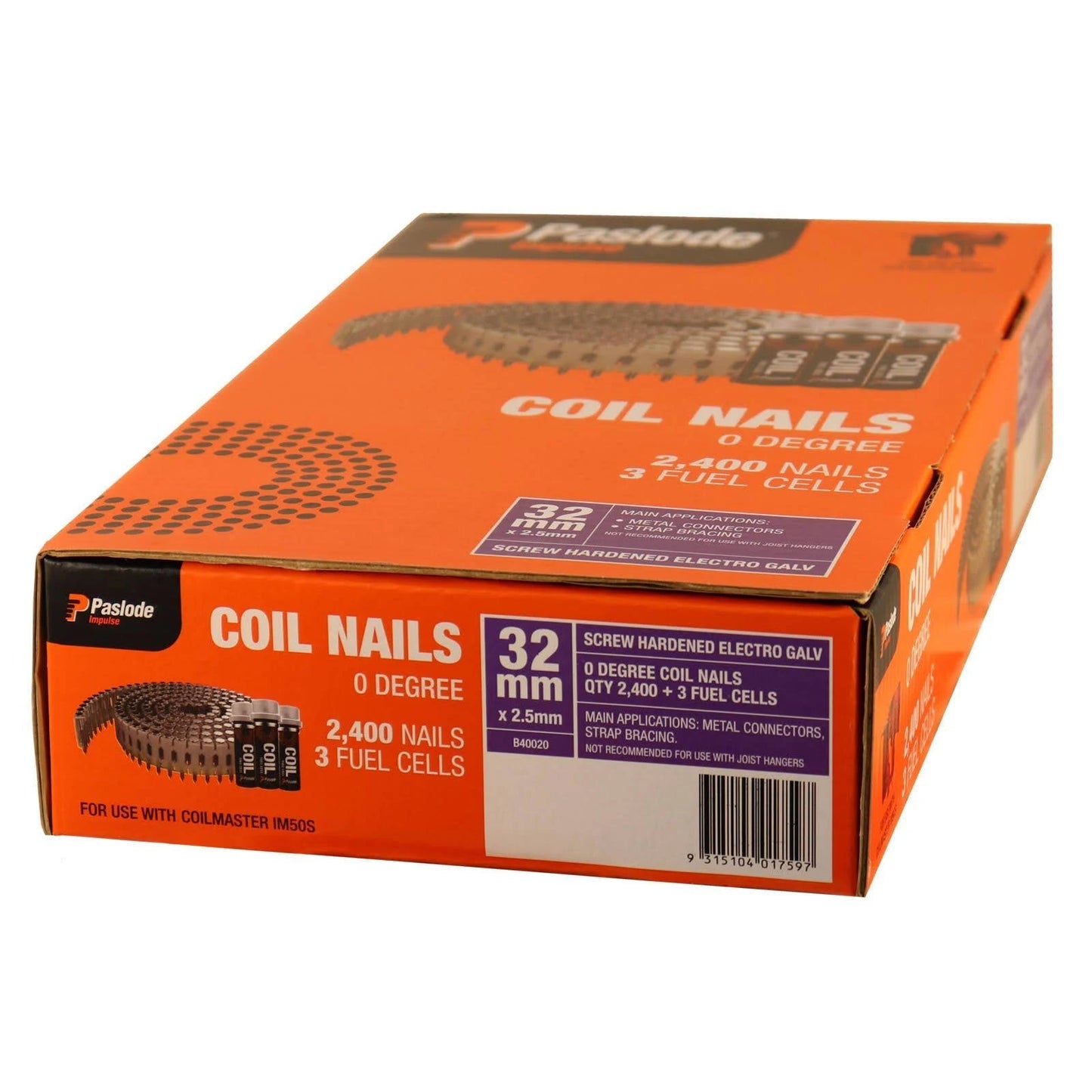 Paslode Coil Nails 32x2.5mm 2400PK w/ Fuel Cells