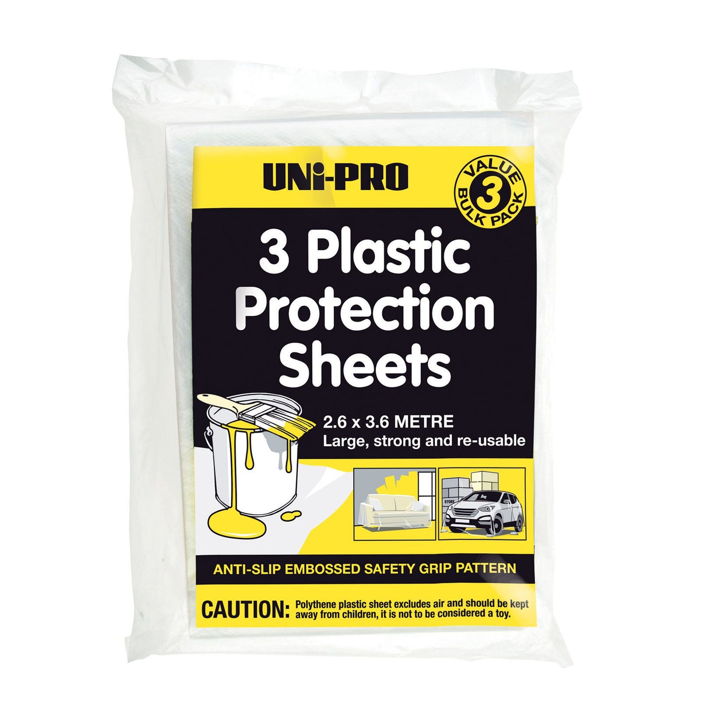 Uni-Pro 3pk Plastic Drop Sheets 2.6m x 3.6m