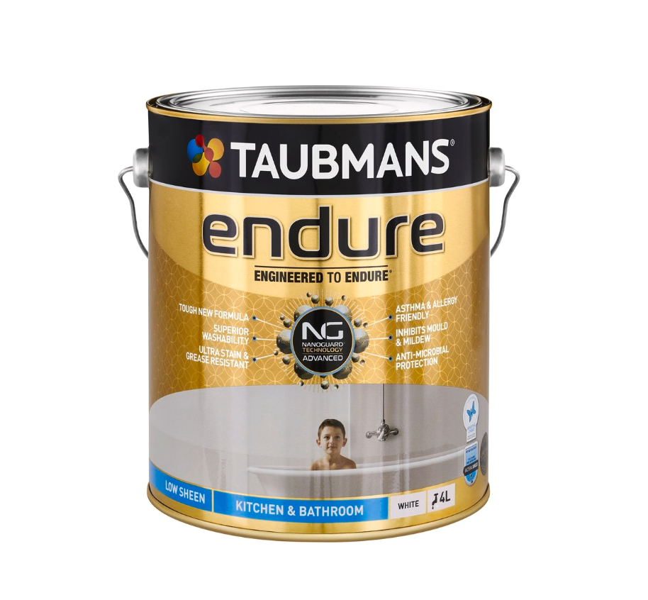 Taubmans Endure Kitchen & Bathroom Interior Paint 4L- White Low Sheen