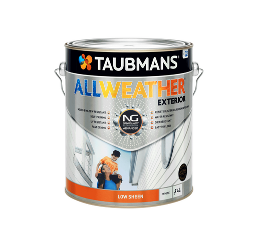 Taubmans All Weather Exterior Paint 4L- White Low Sheen